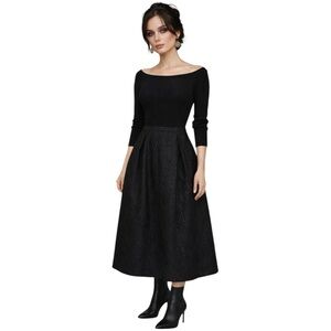BCBG Max Azria Vintage Black Jacquard A-Line Midi Skirt Y2K